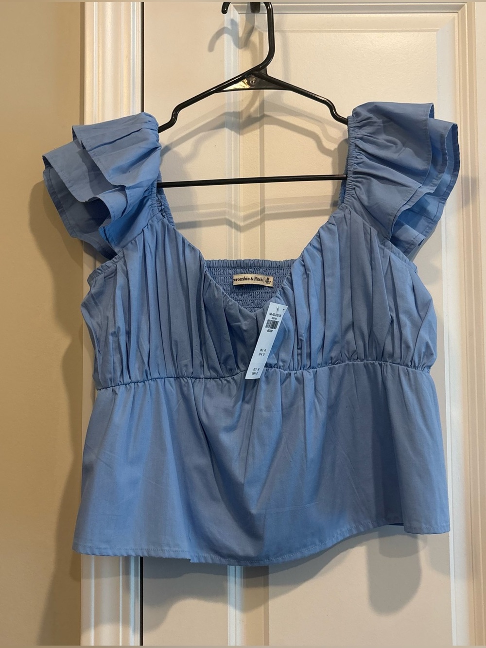 Abercrombie & Fitch Blue Poplin Ruffle Flutter Sleeve Top Size Women’s Medium